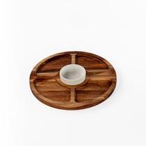 Petisqueira Redonda Queijos Madeira 5 Divisões Com Pote Molheira - Stolf