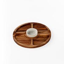 Petisqueira Redonda Queijos Madeira 5 divisões com Pote Molheira - Stolf