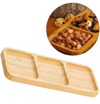 Petisqueira Retangular Bambu 3 Divisórias Design Moderno