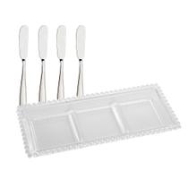 Petisqueira Retangular Com Três Divisórias Para Patê Com Espátulas Inox Petisqueira Retangular Com Três Divisórias Para Patê Com Espátulas Inox