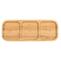 Petisqueira Retangular De Bambu 3 Divisórias Resistente Premium 2 unidades