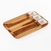 Petisqueira Retangular Em Madeira Com 3 Potes - Stolf Petisqueira Retangular Em Madeira Com 3 Potes - Stolf