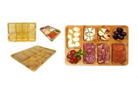 Petisqueira Tábua De Frios Retangular Bambu 8 Divisórias