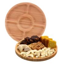 Petisqueira Travessa Porta Doce Bandeja Redonda Com 5 Divisórias De Bambu 25cm Petisqueira Travessa Porta Doce Bandeja Redonda Com 5 Divisórias De Bambu 25cm