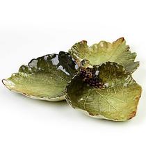 Petisqueira Tripla Cerâmica Folhas de Uva c/Aplicação Cacho Petisqueira Tripla Cerâmica Folhas de Uva c/Aplicação Cacho