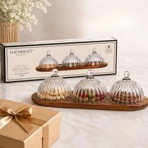 Petisqueira Tripla Cristal Madeira Acácia Hauskraft Luxo Petisqueira Tripla Cristal Madeira Acácia Hauskraft Luxo