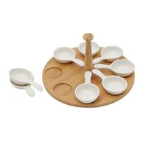 Petisqueiras de Porcelana e Suporte De Bamboo Wolff 25x13cm