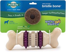PetSafe Busy Buddy Bristle Bone - Treat Holding Dog Chew Toy - Limpa Dentes - Escova de Dentes e Brinquedo Interativo para Cães Extra Pequenos, Pequenos, Médios, Grandes
