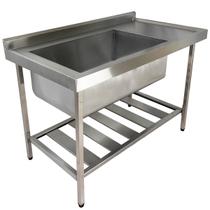 Pia Aço Inox Industrial 140x70x90 cm Cuba Grande Cubão Esquerda Nortinox