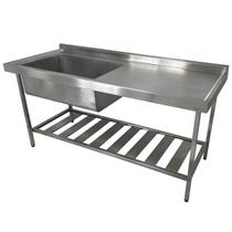Pia Aço Inox Industrial 150x70x90 cm Cuba Grande Cubão Esquerda Nortinox