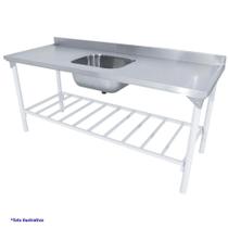 Pia Aço Inox Industrial 190x70x90 com Cuba Centralizada