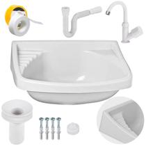 Pia Banheiro 4,8L + Torneira Branca + Sifão + Veda Rosca