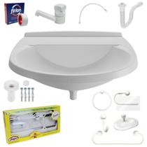 Pia Banheiro 8L + Kit Banheiro + Engate + Torneira + Sifão Pia Banheiro 8L + Kit Banheiro + Engate + Torneira + Sifão