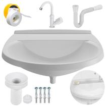 Pia Banheiro 8L + Torneira + Sifão Sanfonado + Veda Rosca