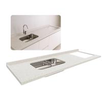 Pia Cozinha Granito Branco 200cm C/Parte Cooktop e Cuba Inox