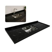 Pia Cozinha Granito Preto Via Lactea 180cm Cuba Inox Funda