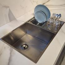 Pia Cuba De Aço Inoxidável Asi 304 Escovado Retangular Premium Gourmet Com Escorredor 90x40cm Válvula 412 Compatível Triturador