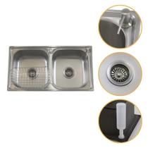 Pia Cuba Dupla 78x43 de Aço Inox 201 com Escorredor Dosador e Válvulas para Cozinha Moderna