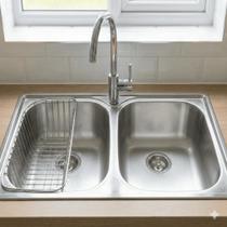 Pia Cuba Dupla 78x43 de Aço Inox 201 com Escorredor Dosador e Válvulas para Cozinha Moderna