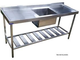 Pia de Aço Inox Industrial Loja da Cozinha 180x60x90 cm
