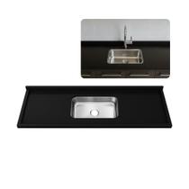 Pia de Cozinha 100cm Granito Preto Aracruz Cuba Inox Rasa