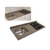 Pia de Cozinha 150cm Granito Ocre C/ Cuba Inox Parte Cooktop