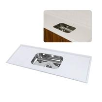 Pia de Cozinha 180cm Mármore Sintética Branca Cuba Inox N2 Pia de Cozinha 180cm Mármore Sintética Branca Cuba Inox N2