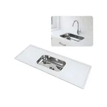 Pia De Cozinha 200cm Mármore Bege Sintético Com Cuba Inox N2 Pia De Cozinha 200cm Mármore Bege Sintético Com Cuba Inox N2