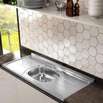 Pia de Cozinha em Aço de 180CMX56CM Concretada sem Válvula Plus 30 Cinza/Inox Ghelplus Pia de Cozinha em Aço de 180CMX56CM Concretada sem Válvula Plus 30 Cinza/Inox Ghelplus