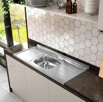 Pia de Cozinha em Aço Inox de 150cmx53cm Concretada com Válvula Inox 3.1/2 Pino Plus 30