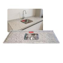 Pia de Cozinha Granito Branco 100cm Cuba Rasa Inox Completo