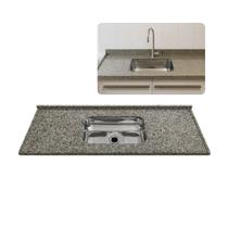 Pia de Cozinha Granito Ocre 100cm Com Cuba Inox Rasa Simples