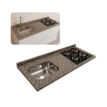 Pia de Cozinha Granito Ocre Corte Cooktop e Cuba Inox 120cm