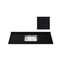 Pia de Cozinha Granito Preto Aracruz 200cm Cuba Inox Rasa N2 Pia de Cozinha Granito Preto Aracruz 200cm Cuba Inox Rasa N2