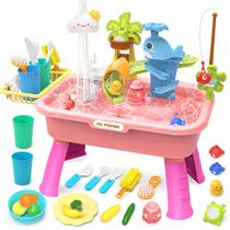 Pia de cozinha infantil Toy Max & Deril 4 em 1 com água corrente