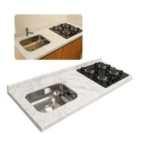 Pia de Cozinha Mármore Branco 150cm Espaço Cooktop e Cuba
