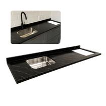 Pia de Granito 180cm Preto Via Lactea Parte Cooktop e Cuba Pia de Granito 180cm Preto Via Lactea Parte Cooktop e Cuba