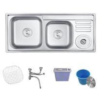 Pia Dupla de Cozinha com Cesta de Lixo e Dispenser de Facas Inox 92x45cm Belcca PCD201-02 Pia Dupla de Cozinha com Cesta de Lixo e Dispenser de Facas Inox 92x45cm Belcca PCD201-02
