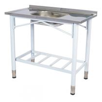 Pia Industrial Benfati Inox 430 150x53cm Pés Pintados Concretada Paneleiro Gradeado com 1 Cuba 815GR