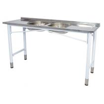 Pia Industrial Benfati Inox 430 180x53cm Pés Pintados Concretada com 2 Cubas 818