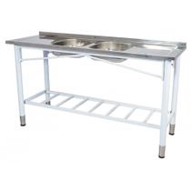 Pia Industrial Benfati Inox 430 180x53cm Pés Pintados Concretada Paneleiro Gradeado com 2 Cubas 818GR