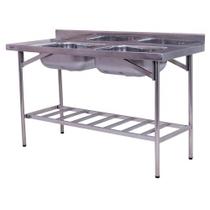 Pia Industrial Benfati Inox 430 180x60cm Paneleiro Gradeado com 2 Cubas 511GR