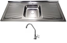 Pia Inox Fabrinox PS1200 120x52cm, cuba central com furo e torneira