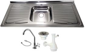 Pia Inox Fabrinox PS1200 120x52cm, cuba central, kit completo Pia Inox Fabrinox PS1200 120x52cm, cuba central, kit completo