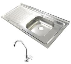 Pia Inox Fabrinox PSD1000D 100x52cm, cuba direita, com furo e torneira