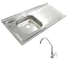 Pia Inox Fabrinox PSD1000E 100x52cm, cuba esquerda, com furo e torneira