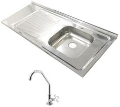Pia Inox Fabrinox PSD1200D 120x52cm, cuba direita com furo e torneira Pia Inox Fabrinox PSD1200D 120x52cm, cuba direita com furo e torneira