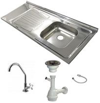 Pia Inox Fabrinox PSD1200E 120x52cm, cuba direita, kit completo