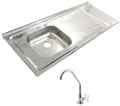 Pia Inox Fabrinox PSD1200E 120x52cm, cuba esquerda com furo e torneira