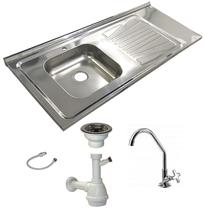 Pia Inox Fabrinox PSD1200E 120x52cm, cuba esquerda, kit completo